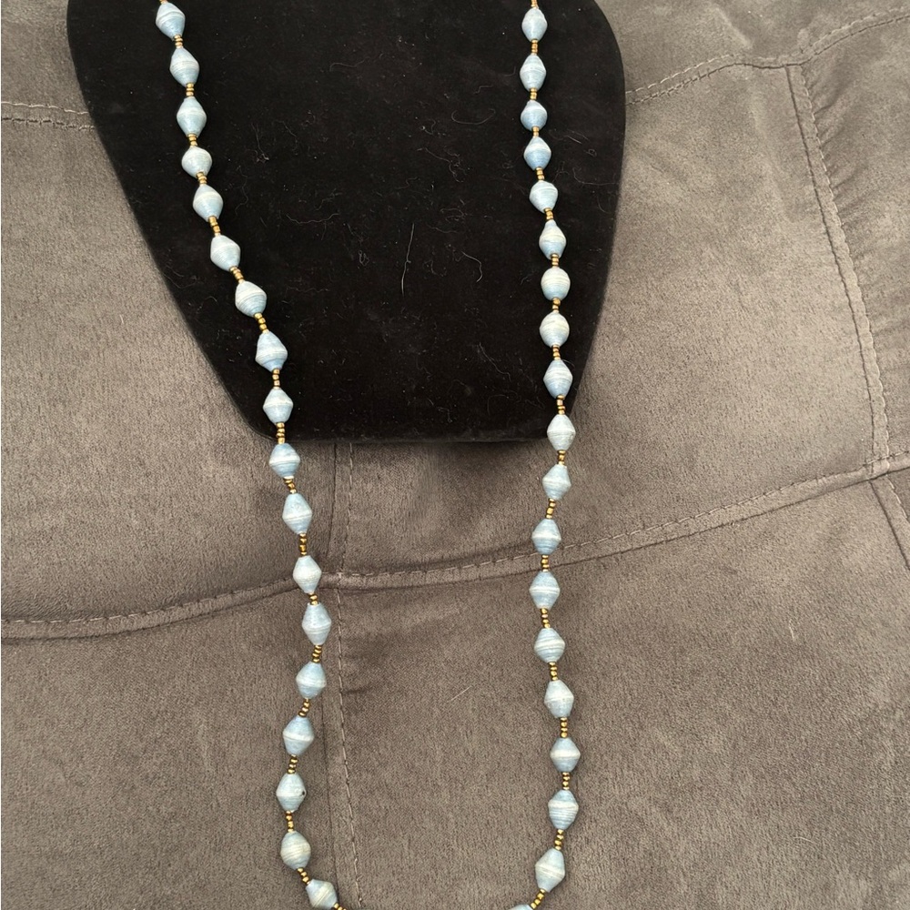 Elegant Blue Beaded Necklace. New handmade in Rwanda